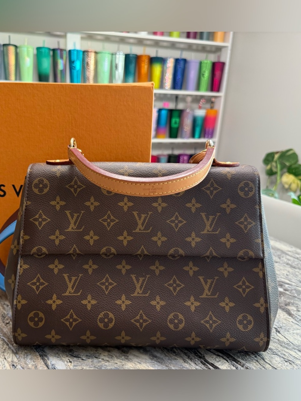 Louis Vuitton Brown Monogram Top-Handle Satchel with Natural Leather Trim